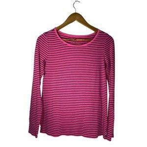 Talbots Women's M Pink Blue Stripes Round Neck Blouse Top